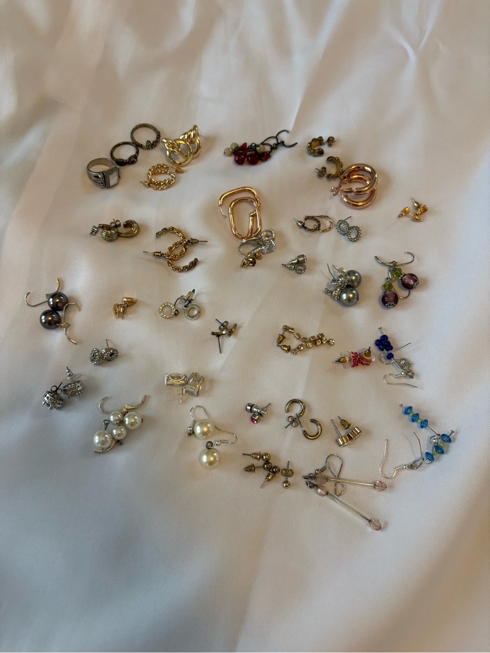 Assorted Women's Earring Set and 3 Rings - Mixed Gold & Silver Tones- Lot of 37